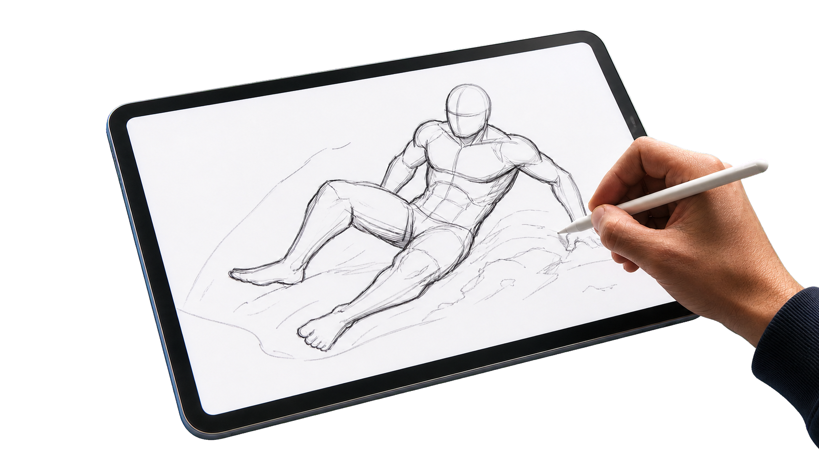 An artist drawing a character on an iPad